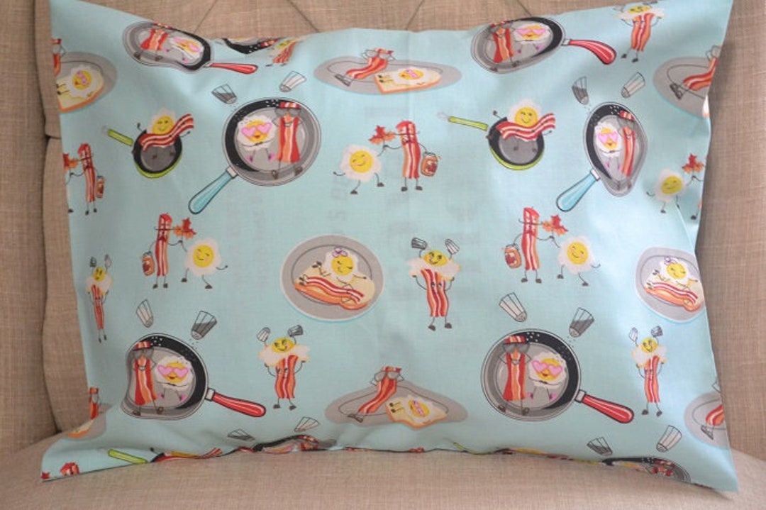 Travel Pillow Case / Child Pillow Case of BACON AND EGGS / Etsy