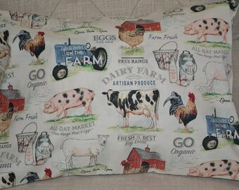 Travel Pillow Case / Accent Pillow Case COUNTRY FARM Decor /  BARN Decor / Farm Pillowcase / Chickens / Cows / Pigs / 12"x16" Pillowcase