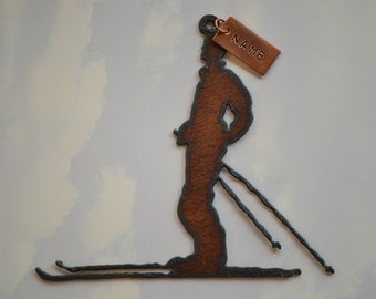 CROSS COUNTRY SKIER made of Rustic Rusty Rusted Recycled Metal Custom Personalized Cross Country Skiing / Skier / Winter Ornament or Magnet