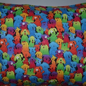 Travel Pillow Case / Child Pillow Case VARIOUS Multi DOGS/ Whimsical Dogs / Colorful Cartoon Dog Pillow /Dog Pillowcase/12"x16" Pillowcase