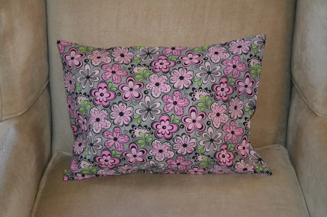 Travel Pillow Case / Child Pillow Case of PINK FLOWERS Grey Etsy