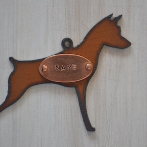 MINIATURE PINSCHER made of Rustic Rusty Rusted Recycled Metal Custom PERSONALIZED Miniature Pinscher Ornament or Magnet / Min Pin Ornament