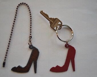 Rustic Rusty Rusted Recycled Metal Red HIGH HEELED STILETTO Ceiling Fan Pull / Light Pull or Key Chain