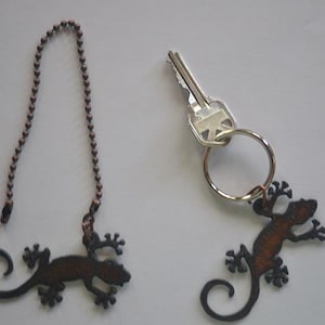 Rustic Rusty Rusted Recycled Metal Charm SOUTHWEST GECKO Lizard/Southwest Decor/ Ceiling Fan Pull/Light Pull/Key Chain/Personalized Keychain