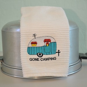 Embroidered Bar Mop Towel / Kitchen Towel / TRAILER / CAMPER  Towel / Gone Camping / Happy Camper / Novelty Towel / Hostess Gift
