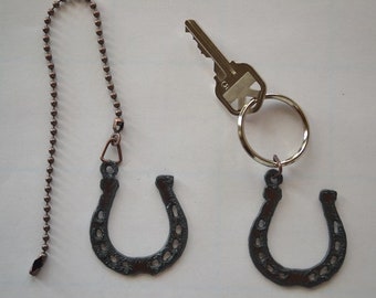 Rustic Rusty Rusted Recycled Metal Charm HORSE SHOE Horseshoe Ceiling Fan Pull / Light Pull or Key Chain / Personalized Keychain