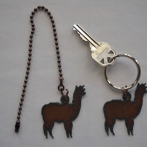 Rustic Rusty Rusted Recycled Metal Charm ALPACA / LLAMA / Ceiling Fan Pull / Light Pull or Key Chain / Personalized Keychain