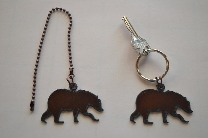 Rustic Rusty Rusted Recycled Metal BEAR Ceiling Fan Pull / Light Pull or Key Chain / Personalized Keychain