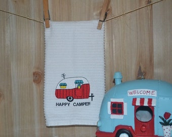 Embroidered Bar Mop Towel /Embroidered Kitchen Towel / TRAILER / CAMPER Towel / Happy Camper / Gone Camping / Novelty Towel / Hostess Gift
