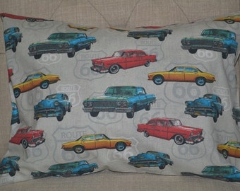Travel Pillow Case / Accent Pillow Case ROUTE 66 / Vintage Cars Pillowcase / Classic Cars Pillowcase /  Route 66 Decor /12"x16" Pillowcase