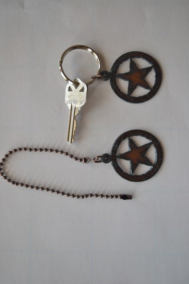 Currently Out Of Stock Rusted Recycled Metal Charm Texas Star In Circle Ceiling Fan Pull Light Pull Or Key Chain Personalized Keychain