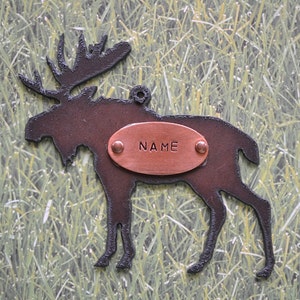 MOOSE made of Rustic Rusty Rusted Recycled Metal Custom PERSONALIZED MOOSE / Cabin Decor Ornament or Magnet