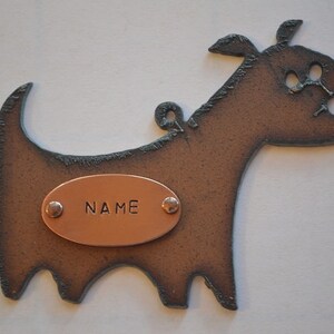 CARTOON CHUBBY DOG made of Rustic Rusty Rusted Recycled Metal Custom Personalized Cartoon Dog Ornament or Magnet