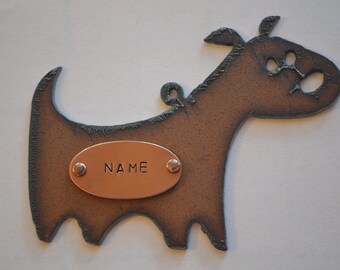 CARTOON CHUBBY DOG made of Rustic Rusty Rusted Recycled Metal Custom Personalized Cartoon Dog Ornament or Magnet