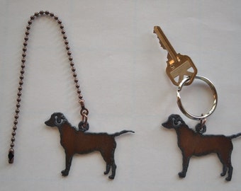 Rustic Rusty Rusted Recycled Metal LAB LABRADOR Ceiling Fan Pull / Light Pull or Key Chain / Personalized Keychain