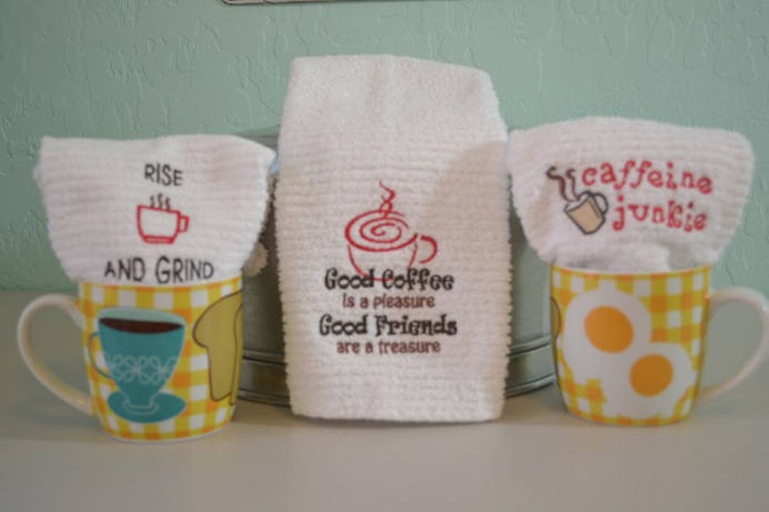 Embroidered Bar Mop Towel / Kitchen Towel / Rise and Grind / COFFEE