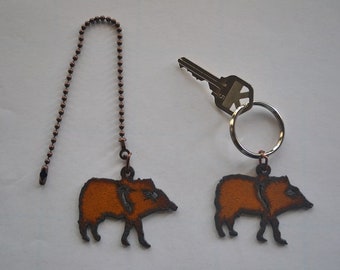 Rustic Rusty Rusted Recycled Metal Charm SOUTHWEST JAVELINA Ceiling Fan Pull / Light Pull or Key Chain / Personalized Keychain