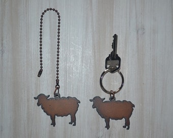 Rustic Rusty Rusted Recycled Metal SHOW Farm LAMB Ceiling Fan Pull / Sheep Light Pull or Key Chain / Sheep Personalized Keychain