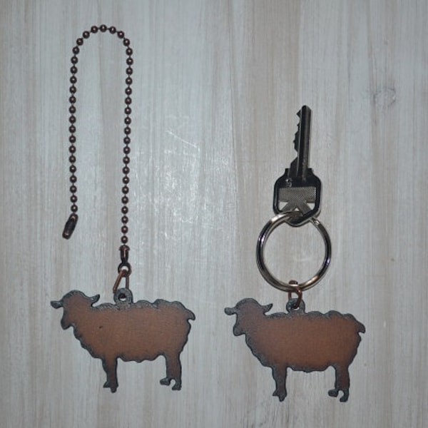 Rustic Rusty Rusted Recycled Metal SHOW Farm LAMB Ceiling Fan Pull / Sheep Light Pull or Key Chain / Sheep Personalized Keychain