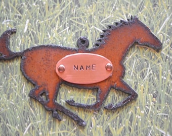 HORSE made of Rustic Rusty Rusted Recycled Metal Custom PERSONALIZED Running HORSE / Equestrian / Ornament or Magnet