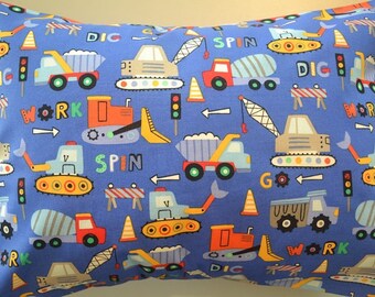 Travel Pillow Case / Child Pillow Case CONSTRUCTION EQUIPMENT / Bulldozer/Truck Bedding/ Truck Decor / Tractor Pillowcase/12"x16" Pillowcase