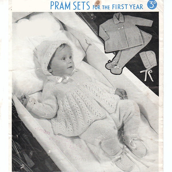 Baby Pram Set KNITTING PATTERN download for boy & girl for 0-12 months 2 outfits pattern download baby pattern for knitting pram clothes #54