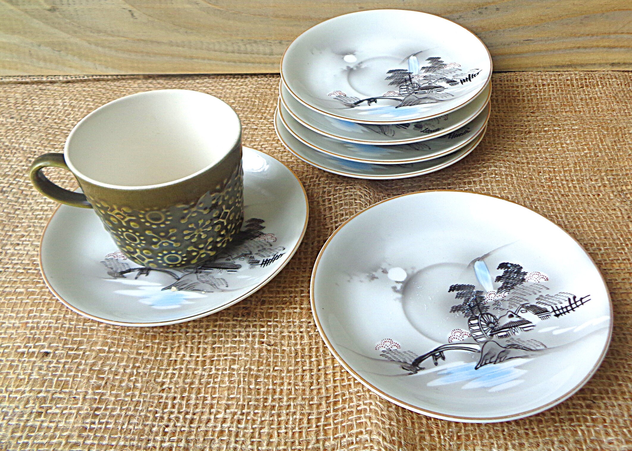 6 Hayasi Kutani saucers 1950s fine bone china with Japanese Etsy