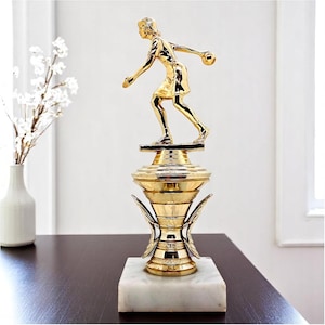 Vintage Bowling Trophy | Made in Italy | 1980s Gold Trophy on Marble Base | Prize for Bowler | Bowling Team Gift | Winner’s Award