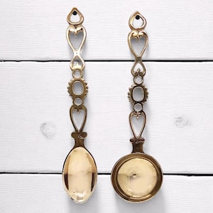 Brass Loving Spoons | Vintage Pair with Interlocking Hearts | Old Brass wall decor | Romantic Home Decor | Traditional Welsh Celtic Gift