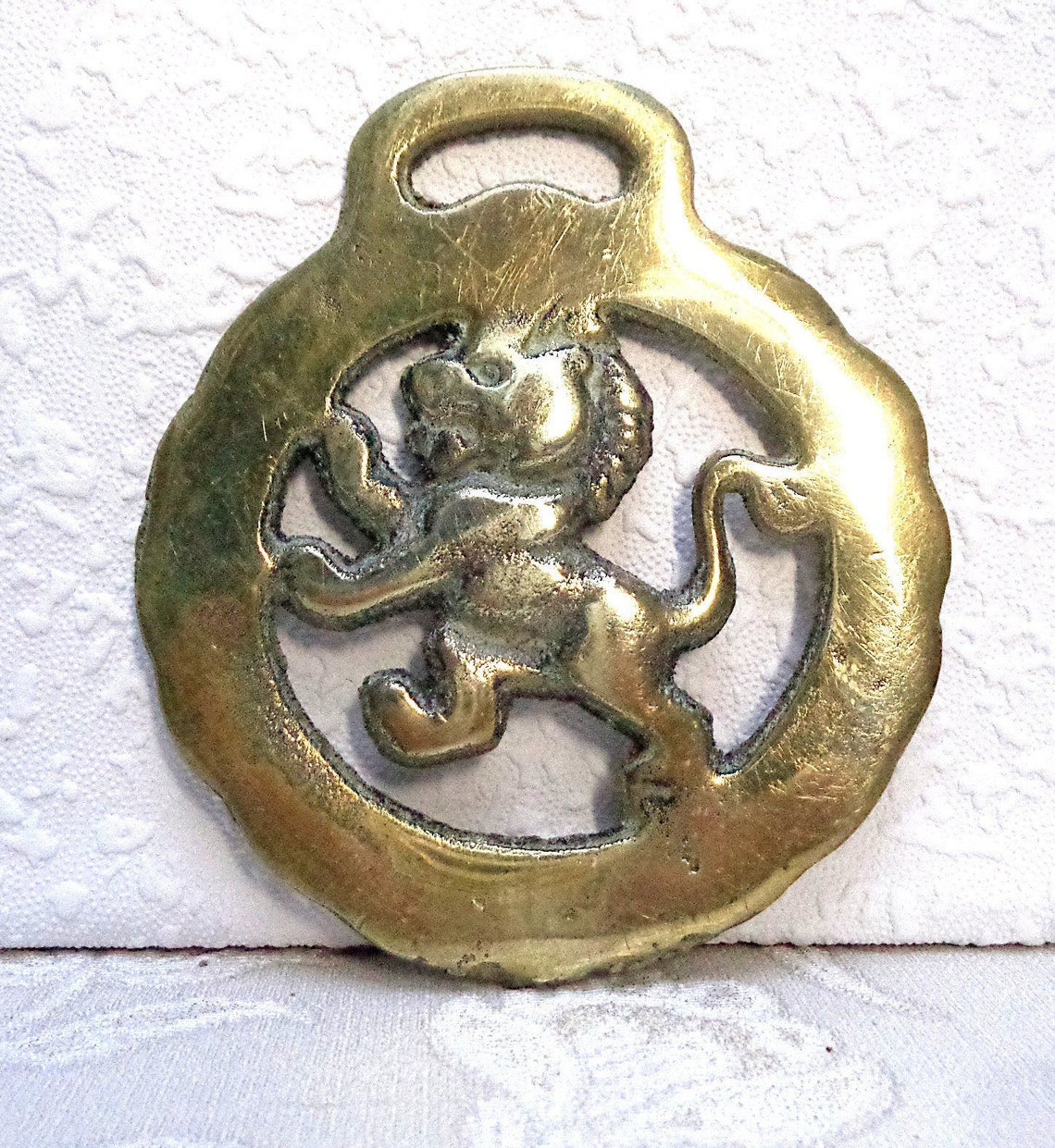 Brass Lion buckle from the 1950s an English Tack Medallion Etsy