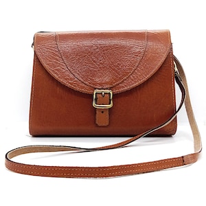 Leather shoulder bag women's Dolcis handbag vintage tan leather bag crossbody saddle bag long strap bag flap closure retro Dolcis bag