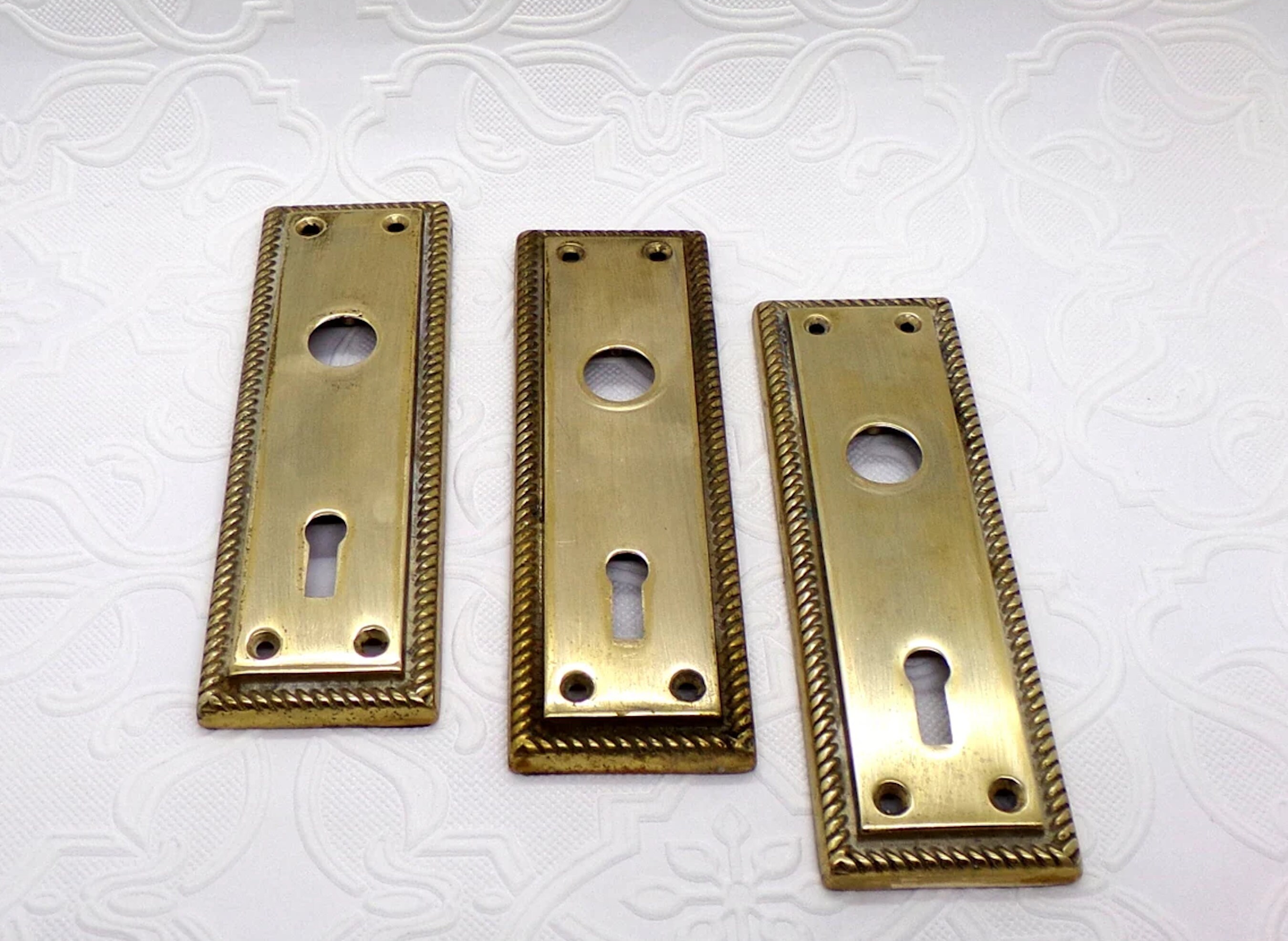 Brass Door Plates With Keyhole Rope Twist Edge Architectural