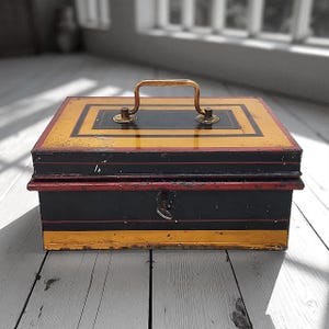 Antique Cash Box | With Lock and Key | Made in England | Richard Cooper and Son | Metal Cash Box from  1920s | With Cash & Coin Compartments