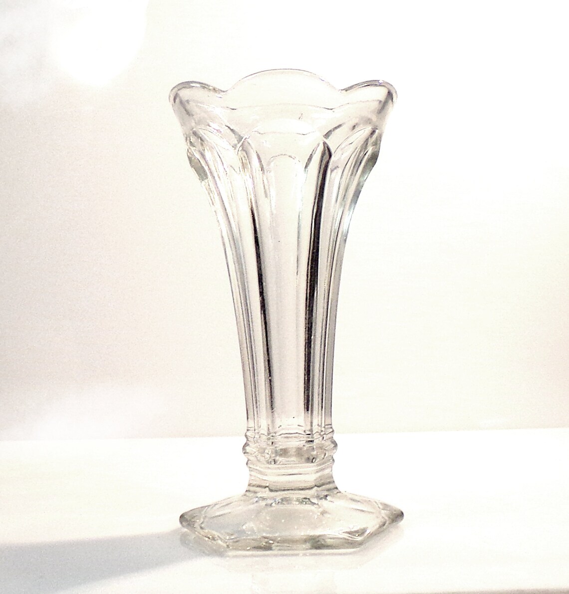 Clear Glass Vase Vintage Glass Flower Holder With Hexagonal Etsy