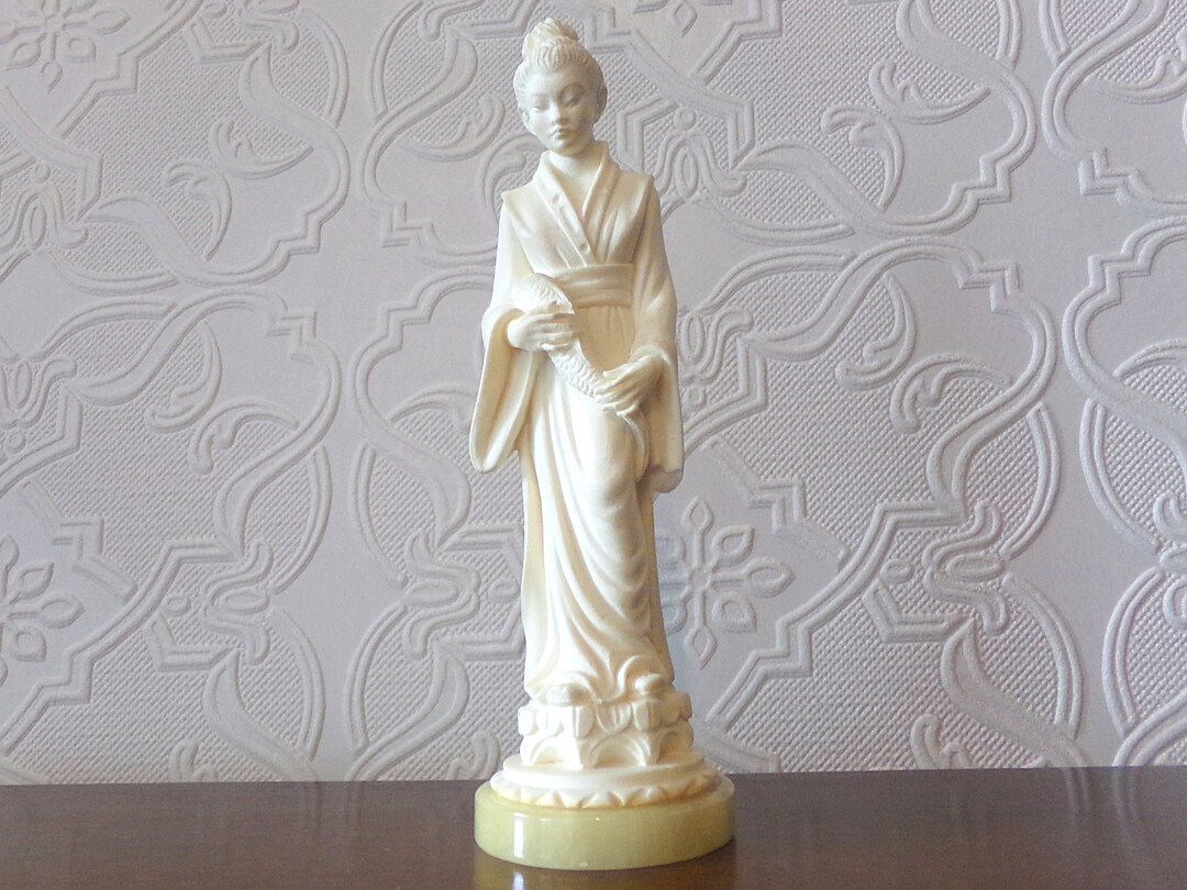 Alabaster Geisha Figurine, A Giannelli, Signed Sculpture, Alabaster Japanese Geisha, Woman in