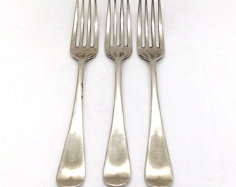 3 Silverplate forks set dinner forks Rattail flatware vintage tableware set silver plate cutlery Clifford Bros made in England in 1930s (F)