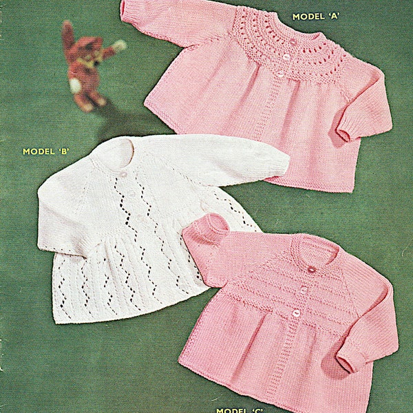 Baby matinee coat KNITTING PATTERN download for boy and girl 3 - 6 months printable knit craft gift baby coat pattern from the 1960s #28
