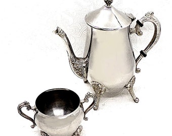 Silverplate coffee service, antique silverplate coffee pot & sugar bowl from England coffeepot set vintage home decor coffee lover gift  (*