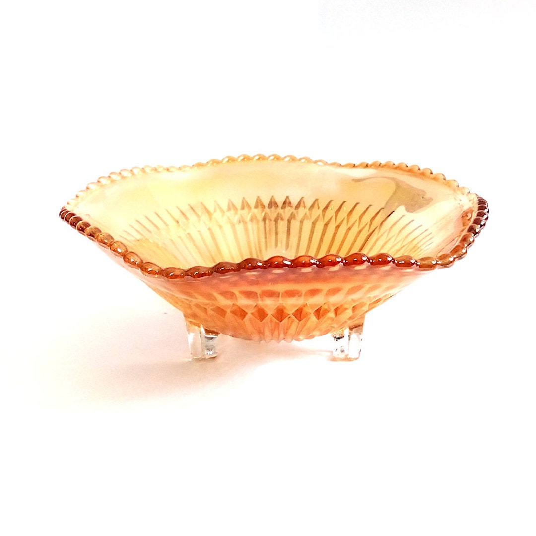 Orange Glass Bowl Glass Trinket Dish Vintage 1930s Hexagonal Dish Glass