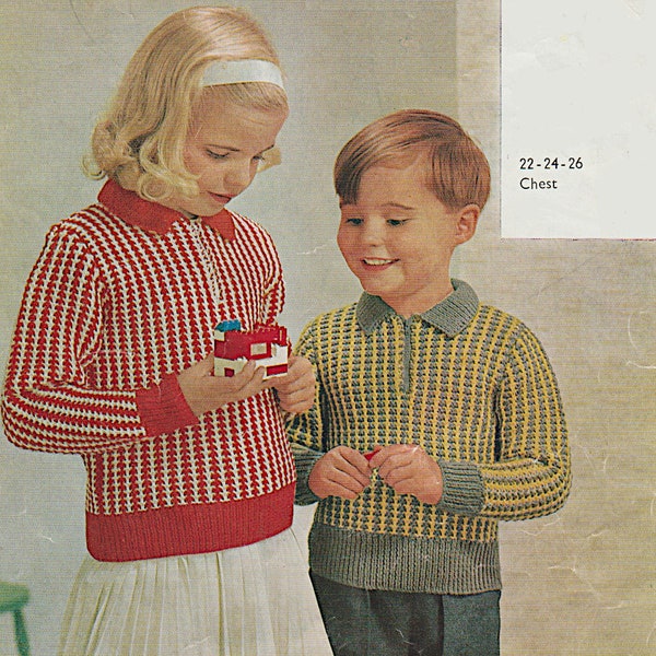 Child sweater pattern KNITTING PATTERN download 22 - 26 inch chest sweater with zip boys & girls child knit pattern sweater with collar #69