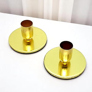 Vintage 1990s Gold-Tone Candlestick Pair | Small Metal Candle Holders with Faux Velvet Base | Made in England | Elegant Retro Home Decor