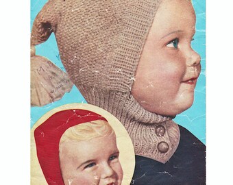 Child Hat pattern KNITTING PATTERN download toddler helmets 18 months - 3 years old DK pattern printable 4 page booklet from the 1960s #22