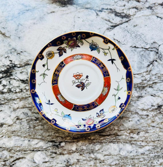 Vintage Ironstone Ware Saucer - Made in Occupied Japan - Pattern 603 - Double Phoenix Imari Floral Cobalt Blue & Gold Accents - Replacement