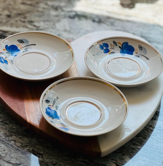 Hand-Painted Kutani Ware Plates: Blue Floral Asian Decor (Set of 3, Imperfect