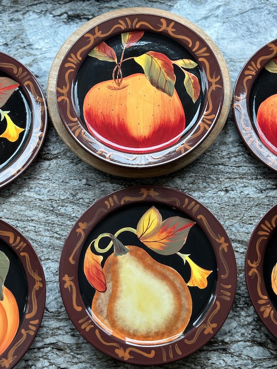 Colorful Vintage Hand-Painted Fruit Dinner Plates: Certified International Becca Barton, Farmhouse. Cottagecore. Fall Home Decor.