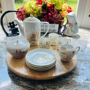 Rare Stunning Kutani Lithophane Tea Set. Geisha Silhouette. Japanese China Set. 9 Piece Set. Home Decor. Formal Tea Party. Elegant Gift