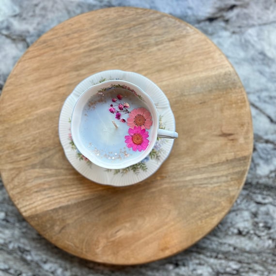 Royal Albert Sandalwood Aromatherapy Soy Essential Oil Vintage Teacup Focus Candle. Blossom Time "Wisteria" Pattern. Lovely Home Decor.