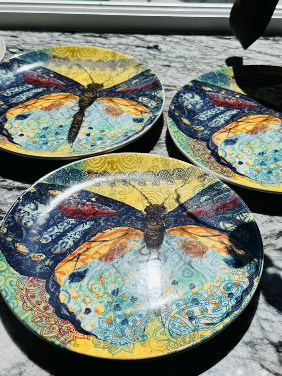 Susan Winget Bohemian Butterfly 8.75" Dessert Plates - Set of 2. From The Studio Shop. Replacement Dishes. Cottagecore. Eclectic and Unique