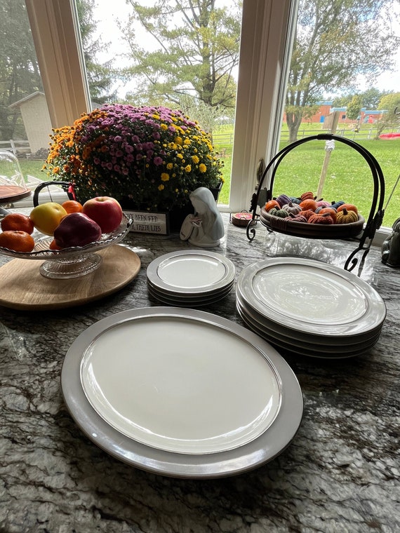 Vintage Easterling Majestic China: Gray & Silver Bavarian Dinner Plates