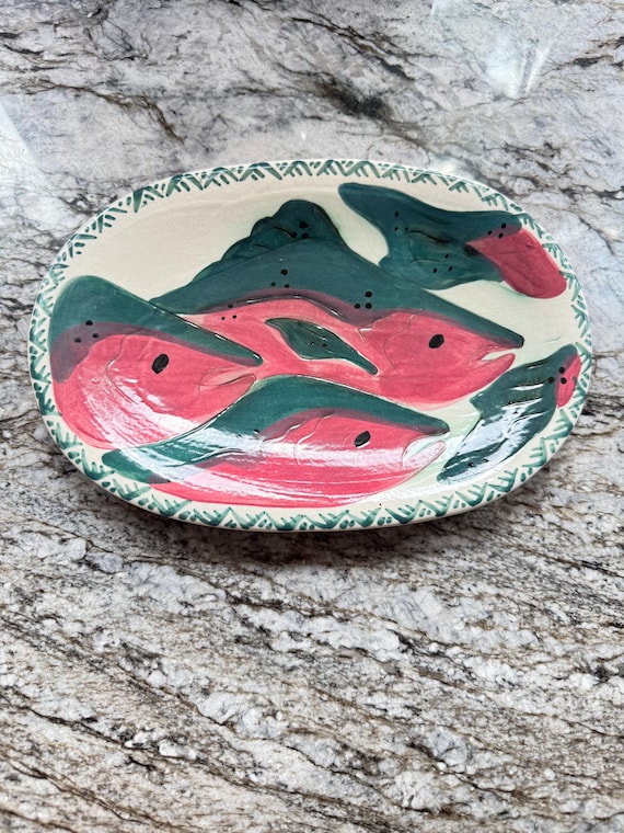 Vintage Katie Maury Signed Ceramic Plate: Alaska Beach Theme Art, 1984